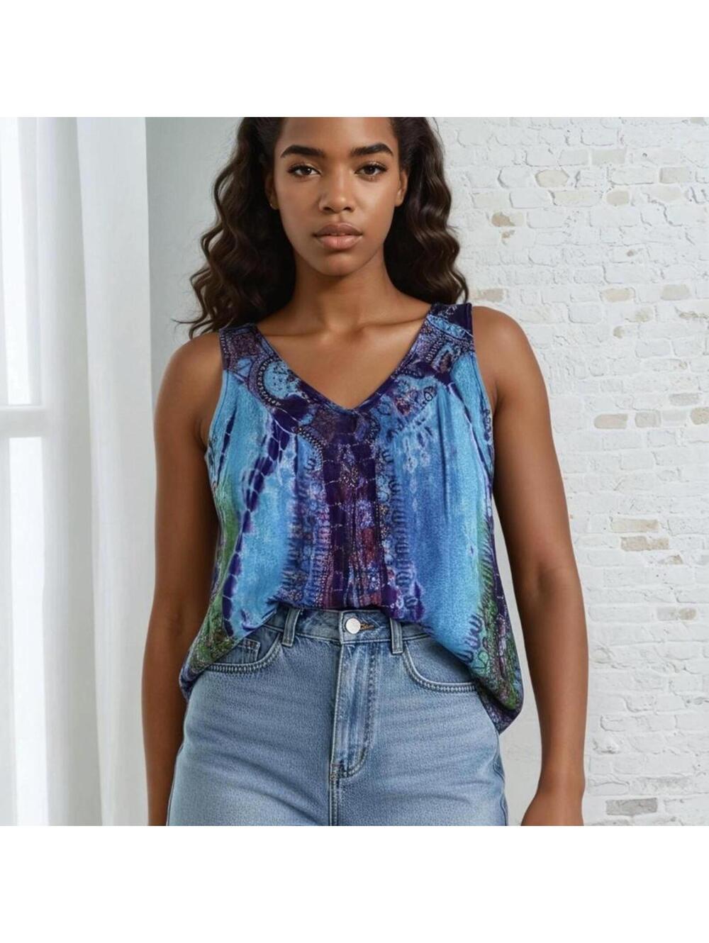 Women's Blue and Multi Vests-tanks-cami